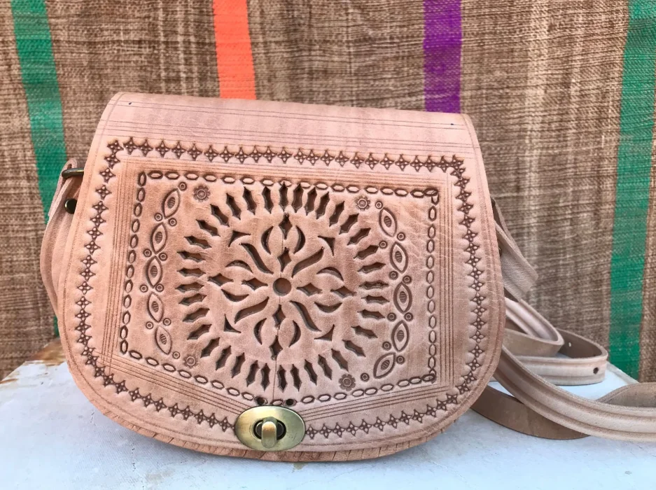Colored Moroccan Boho Crossbody Bag In Natural Leather Handmade Vintage