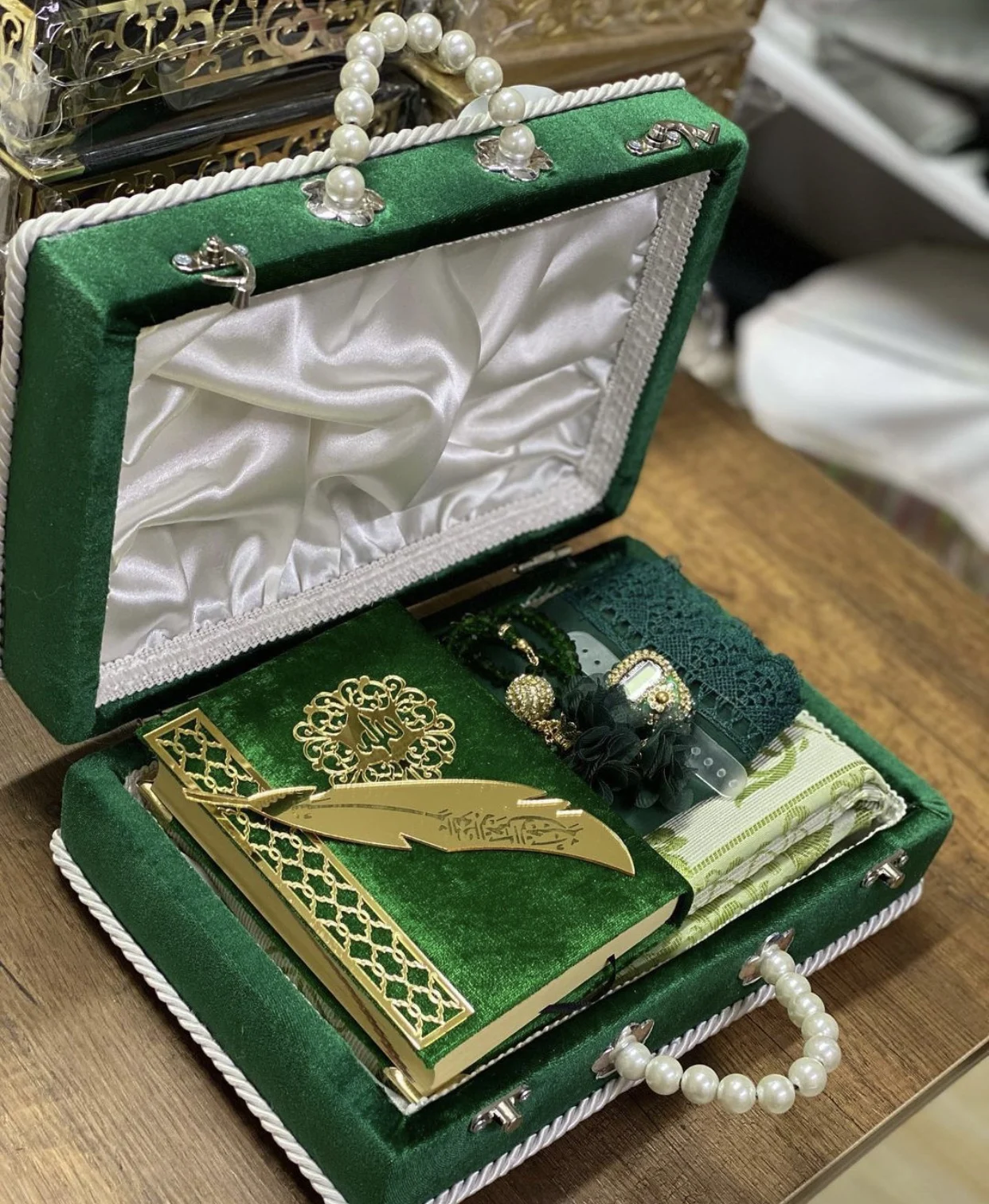 Muslim Gift Set Prayer Mat Tasbih Islamic Pearl Gift Bag For Ramadan