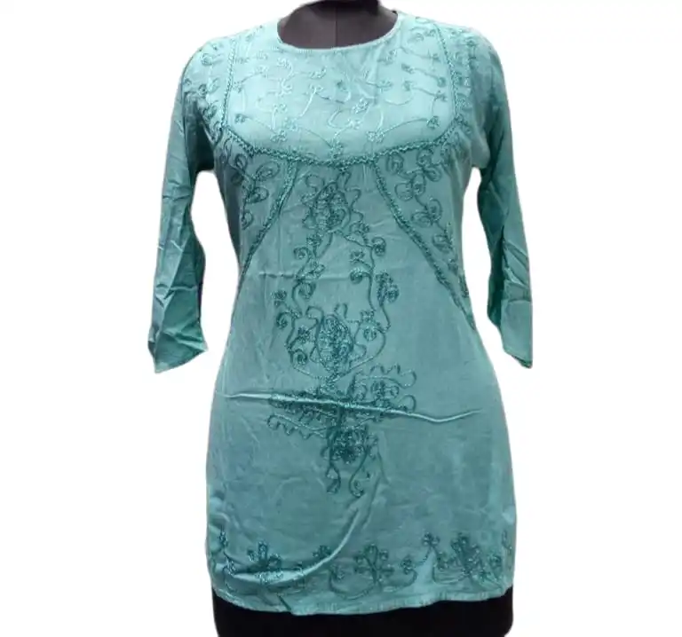 QUEEN SHIELD Dames knielengte Rayon Chikan-Kari Kurta voor vrouwen