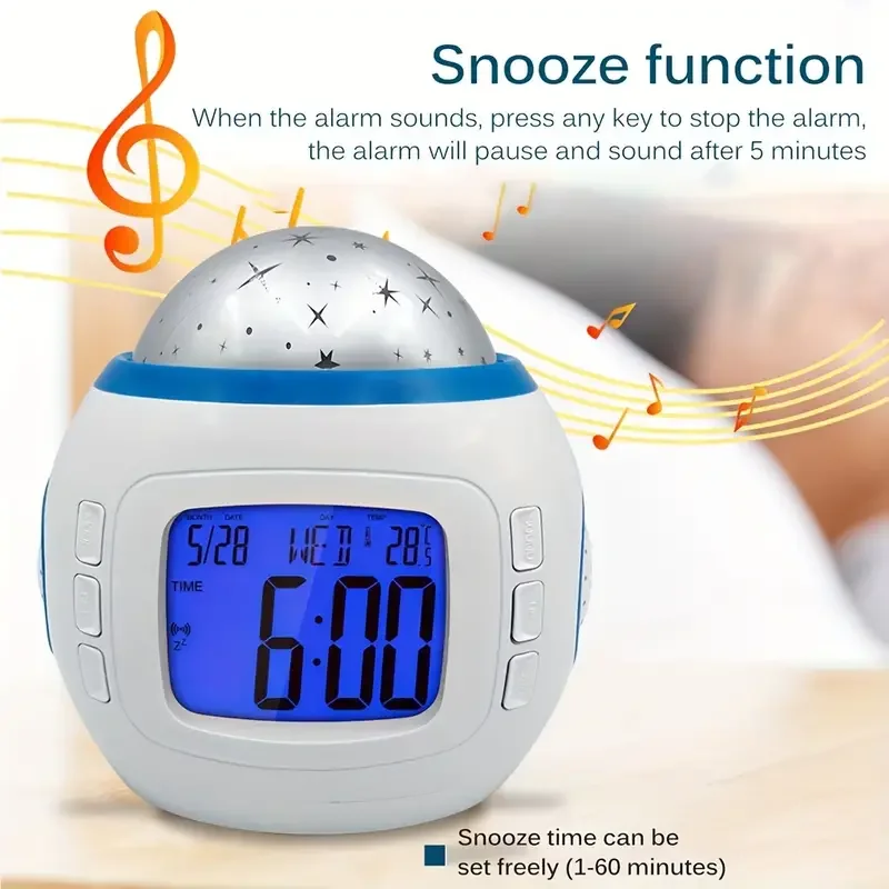 Romantic Natural Sound Music Starry Sky Student Children Mute Sleepy Electronic Projection Alarm Clock