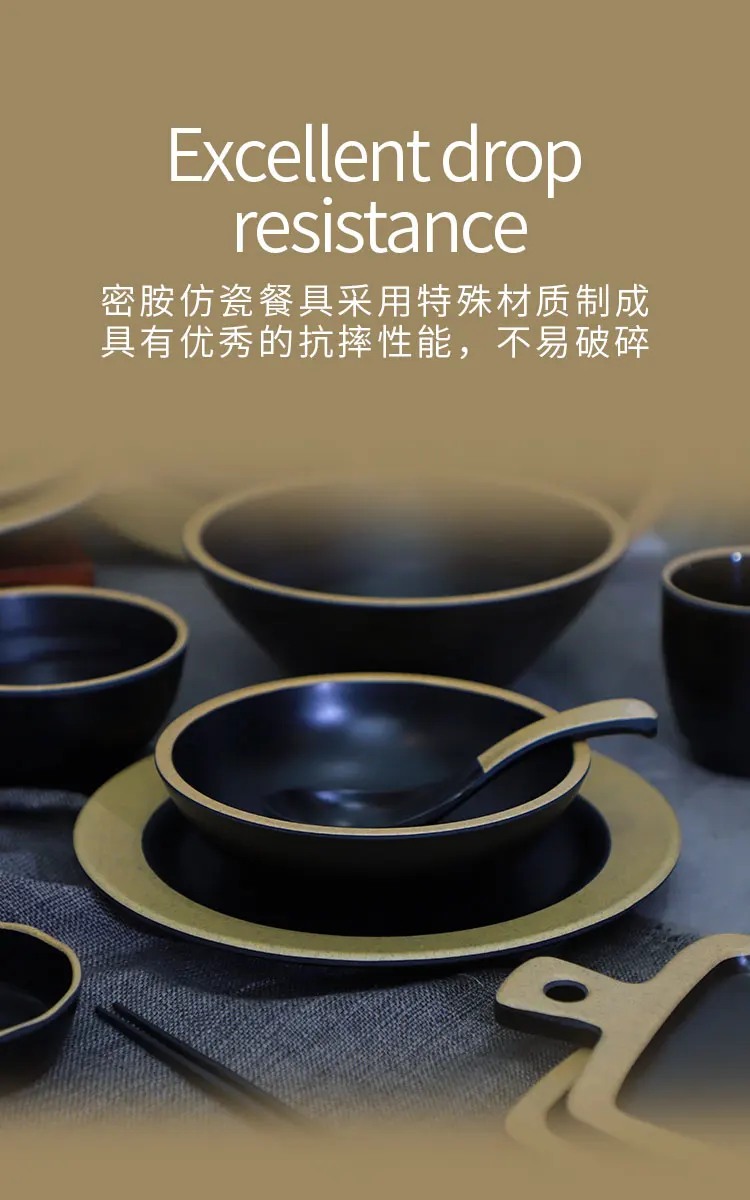 Hotel party serving dishes bowl dinner black and brown tableware dinnerware set melamine plates restaurant