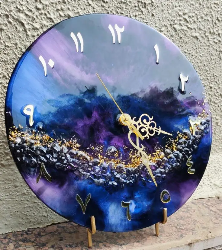 Reloj de pared de resina epoxi hecho a mano, resina epoxi, sala de
