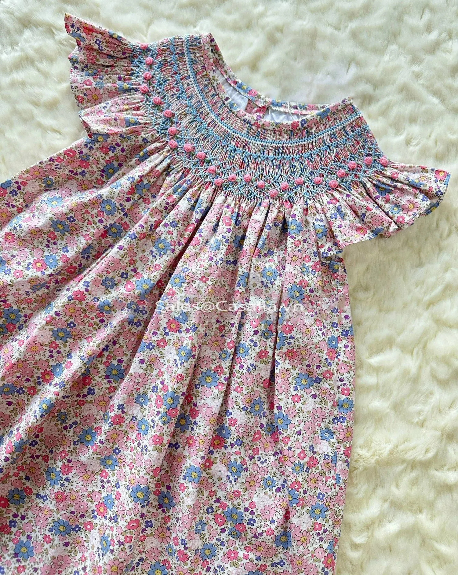 Petit Bebe Baby / Toddler Girls Royal Blue Check Smocked Golf Bishop Dress