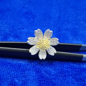 925 Silver Ethnic Cluster Ring IGI Certified Brilliant Snowflake Halo Yellow White Cut Moissanite Diamond Wedding Party Perfect