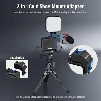 NEEWER Video Rig Cage Compatible with GoPro Hero 12 11 10 9 Light Mod Max Lens Mod, Durable Plastic with 3.5mm Media Audio Mic detail image