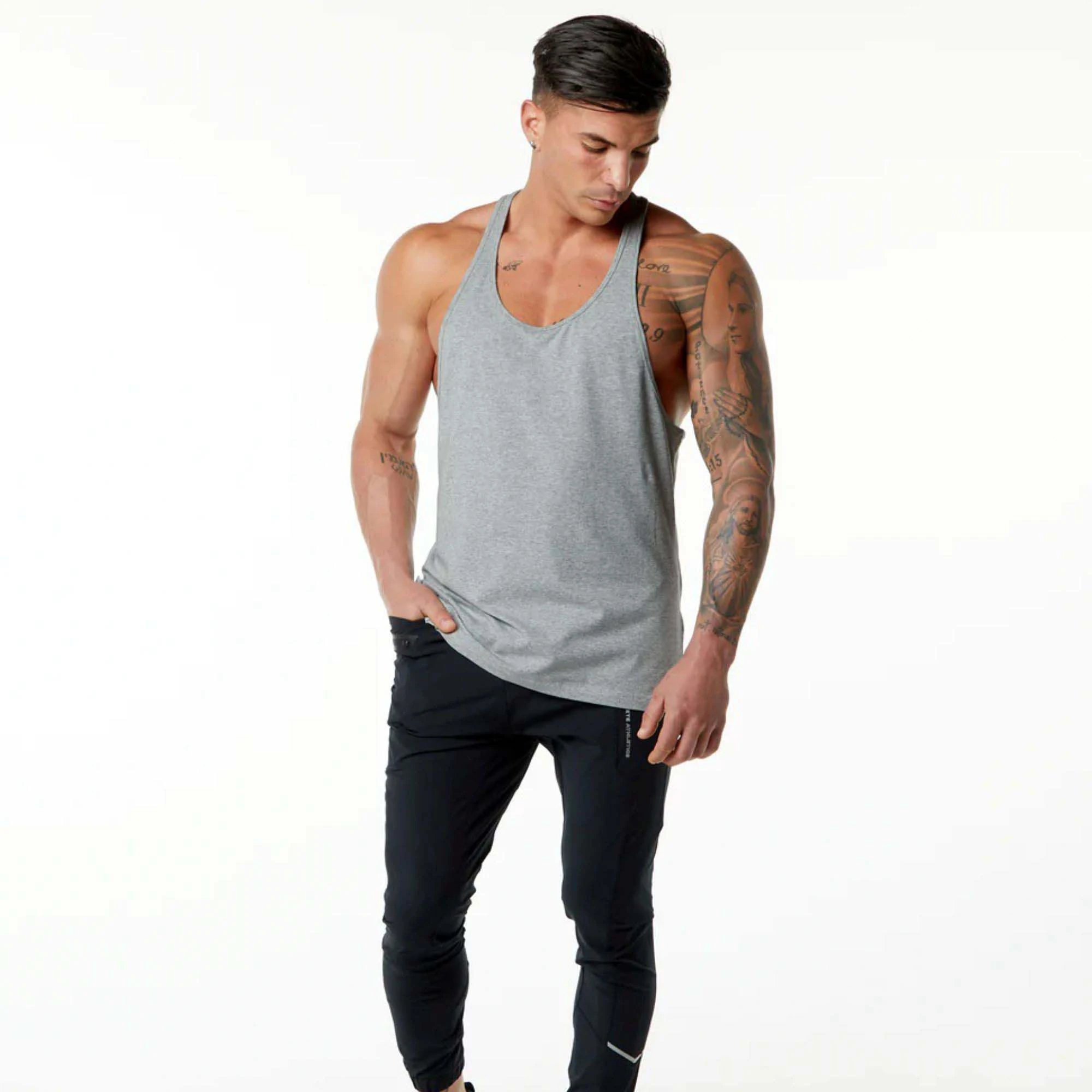 100% Cotton Men's Tank Tops Relaxed Fit Sweat Wicking Low Cut
