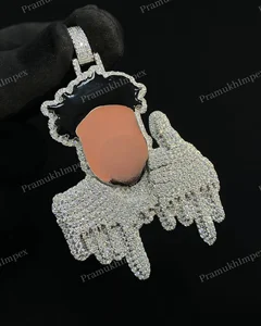 VVS Moissanite Pass Diamond Tester Custom Luxury Full Iced Hip Hop Face Enamel Pendant Jewelry Unisex Party Gold Plated