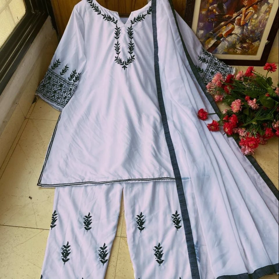 Plazo and Short Kurta Set 3pcs Kurta Plazo Set Long Ladies Kurtis for Women in India Ethnic Indian Women's Clothing
