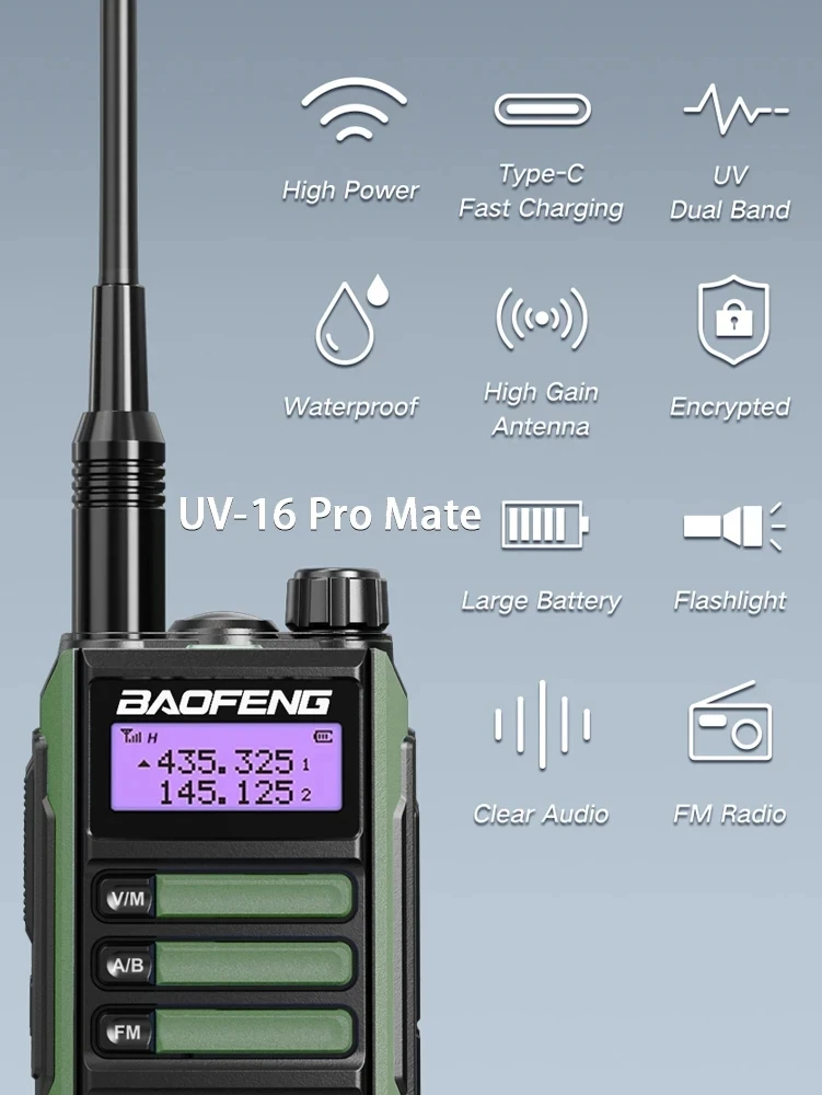 2023 Baofeng UV-16 pro IP68 Waterproof Walkie Talkie Dual Band High Power CB Radio Vhf Uhf Long Range 10W Ham Two Way Radio