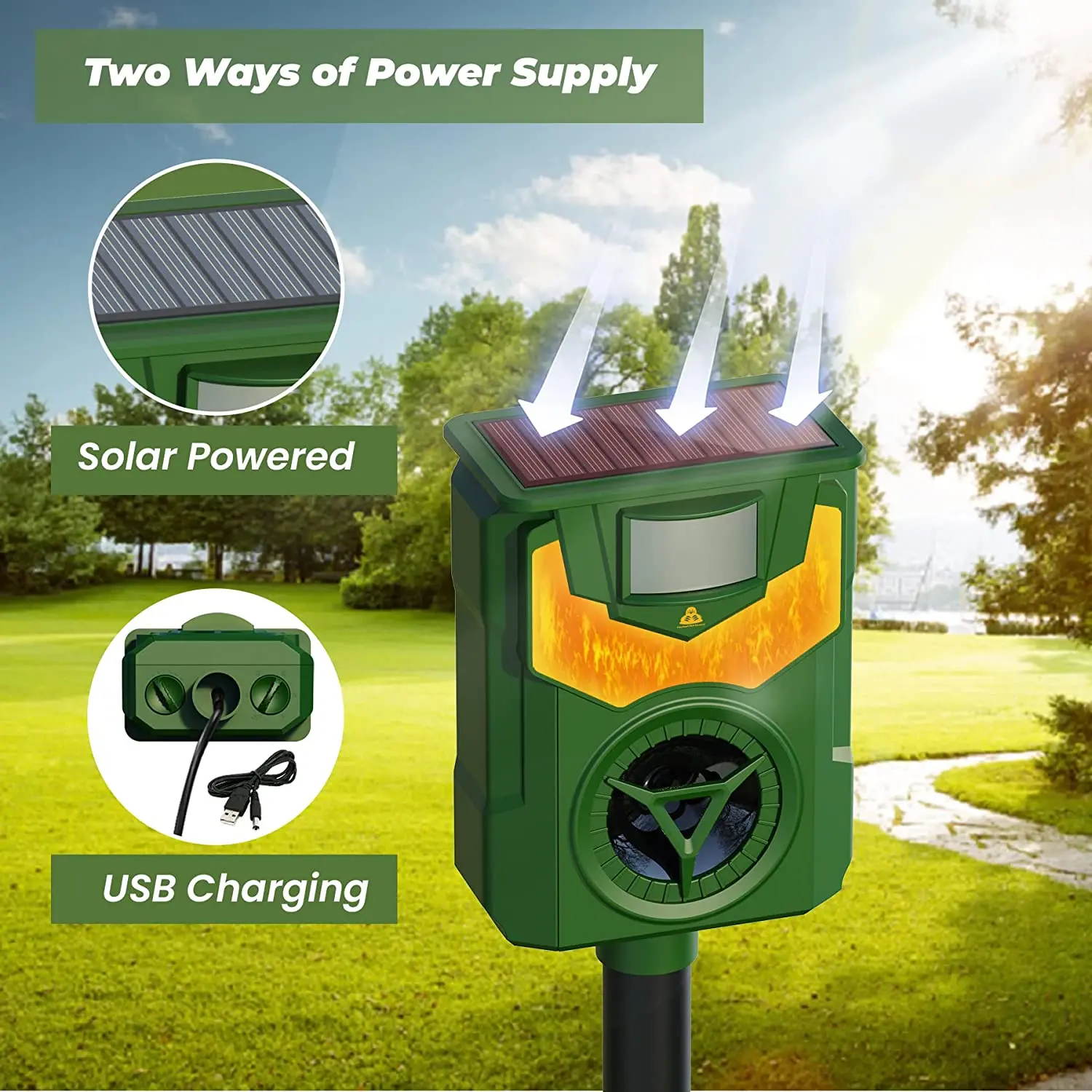 Solar Animal Repellent Ultrasonic Cat Deterrent Marten Deterrent up to 8m Range Motion Sensor 13.5 to 45kHz Dog Bird Fox Rat