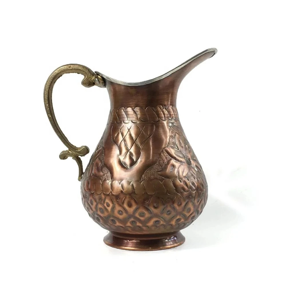 Antique Embossed Handcrafted Copper Water Pitcher for Restaurants Home Antique Copper Pitcher Water Metal Pitcher