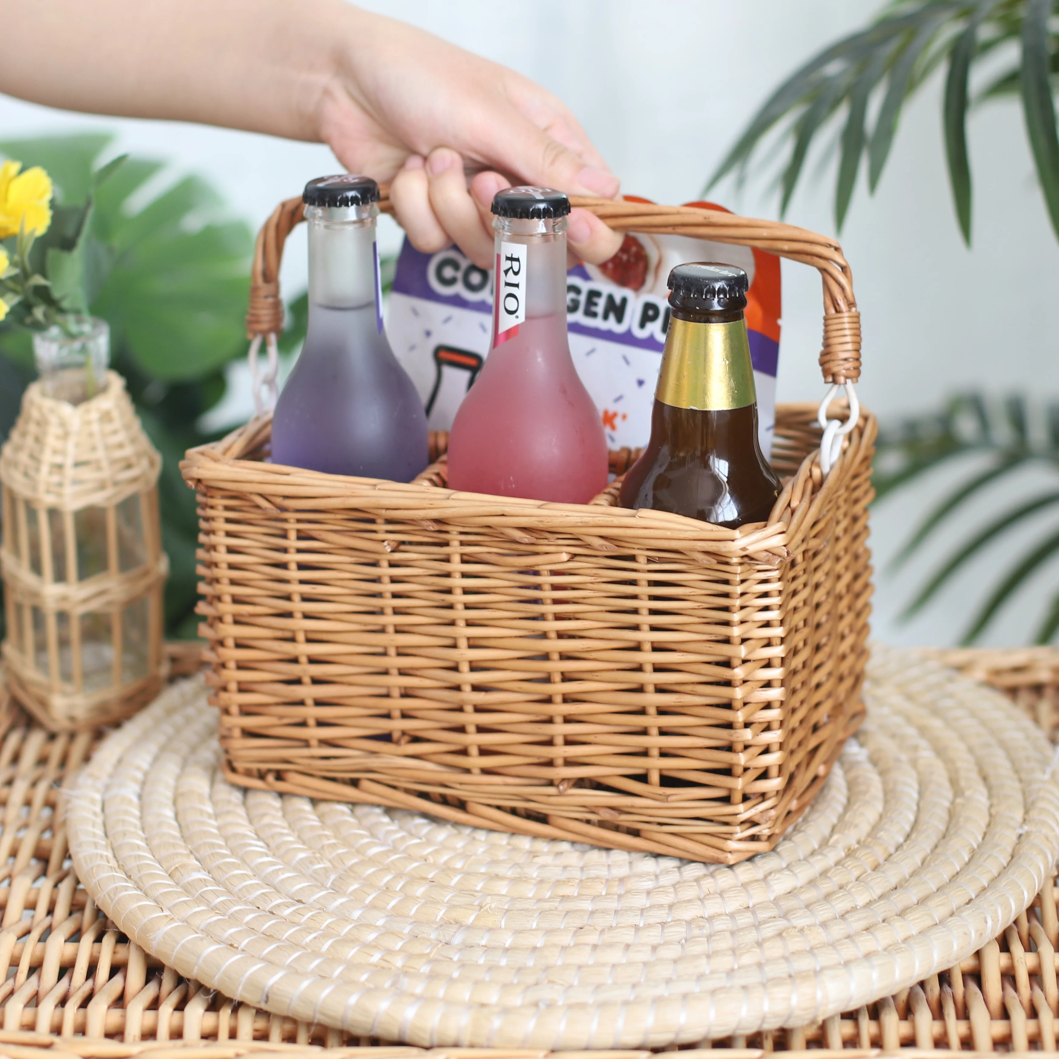 Water Bottle Basket Wicker Wine Bottle Holder Vintage Boho Wicker