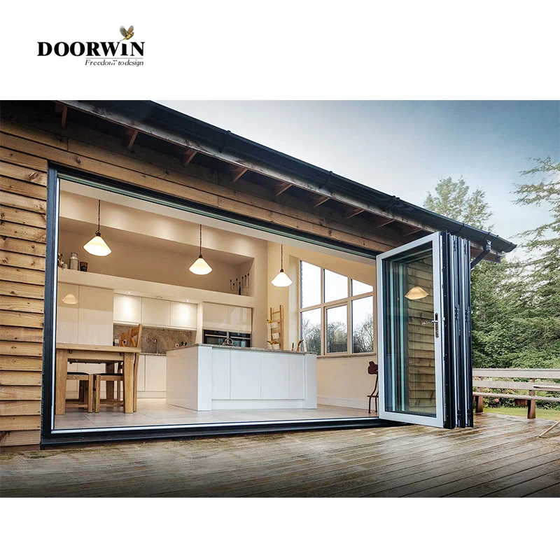 Doorwin Modern Waterproof Insulated Exterior Thermally Broken Aluminum Multi-panel Door Heavy Duty BI Folding Doors for House