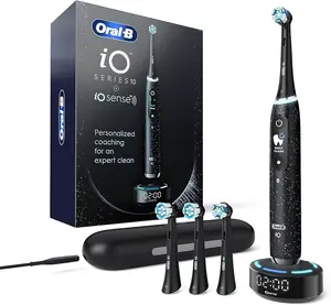 Oral-B IO Series 10 Electric Toothbrush with 4 Medium Bristle Brush Heads Aqua Alabaster-for Household and Hotel Use