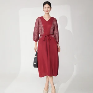 2025 Latest Women's Elegant Dress High Quality Design Pleated Printed V-Neck Dress Casual Loose Plus Size Dress