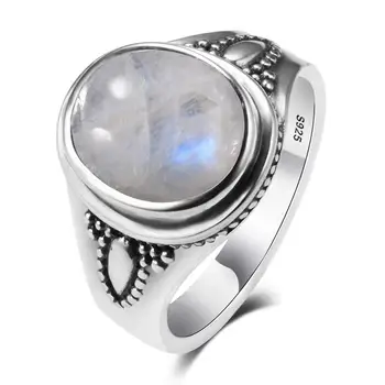 925 Sterling Silver Rings With Natural Rainbow Moon Gemstone Trendy Fashion Top Category Ring