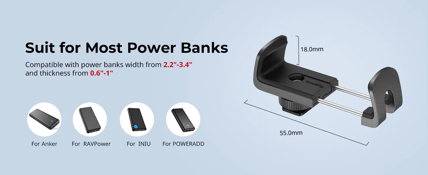 SMALLRIG Power Bank Holder With Cold Shoe Mount Power Bank Clamp Mount 