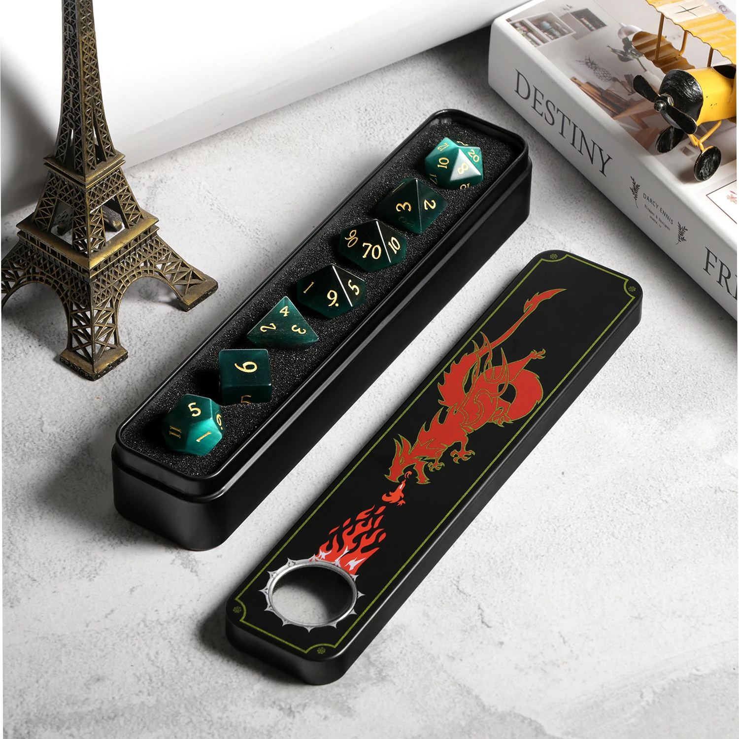 Лидер продаж, кости из натурального драгоценного камня d & d с гравировкой, игральные кости под драгоценный камень ручной работы, набор многогранных костей для настольных игр, Зеленый кошачий глаз