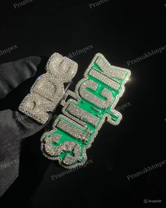 Custom VVS Moissanite GRA Certified Diamond Pendant for Men 925 Silver with Green Enamel & Letter Hip Hop Rapper Style for Party