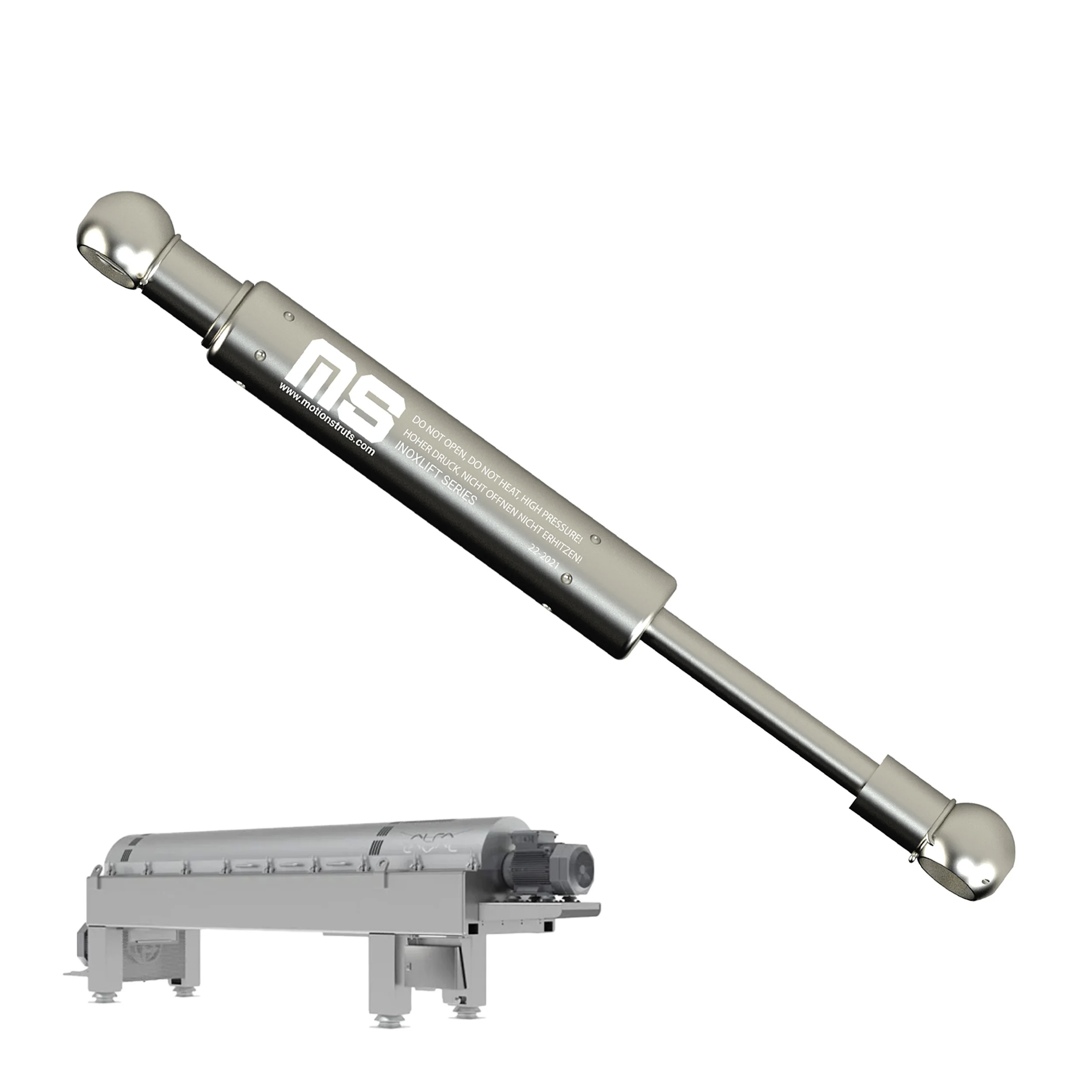 IL08BA-140-365-F1 365 mm Stainless Steel Gas Spring Inox SS Gas Piston for Food Processing Machine 140 mm Stroke ISO Certified