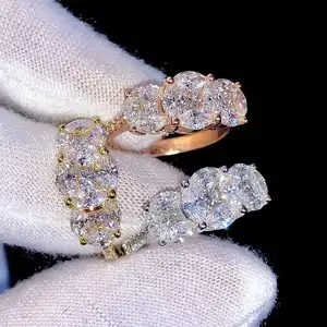 Women's Tri-Color Moissanite Diamond Ring Set 925 Sterling Silver Brilliant Cut Engagement Bands Rhodium Plated Prong Setting