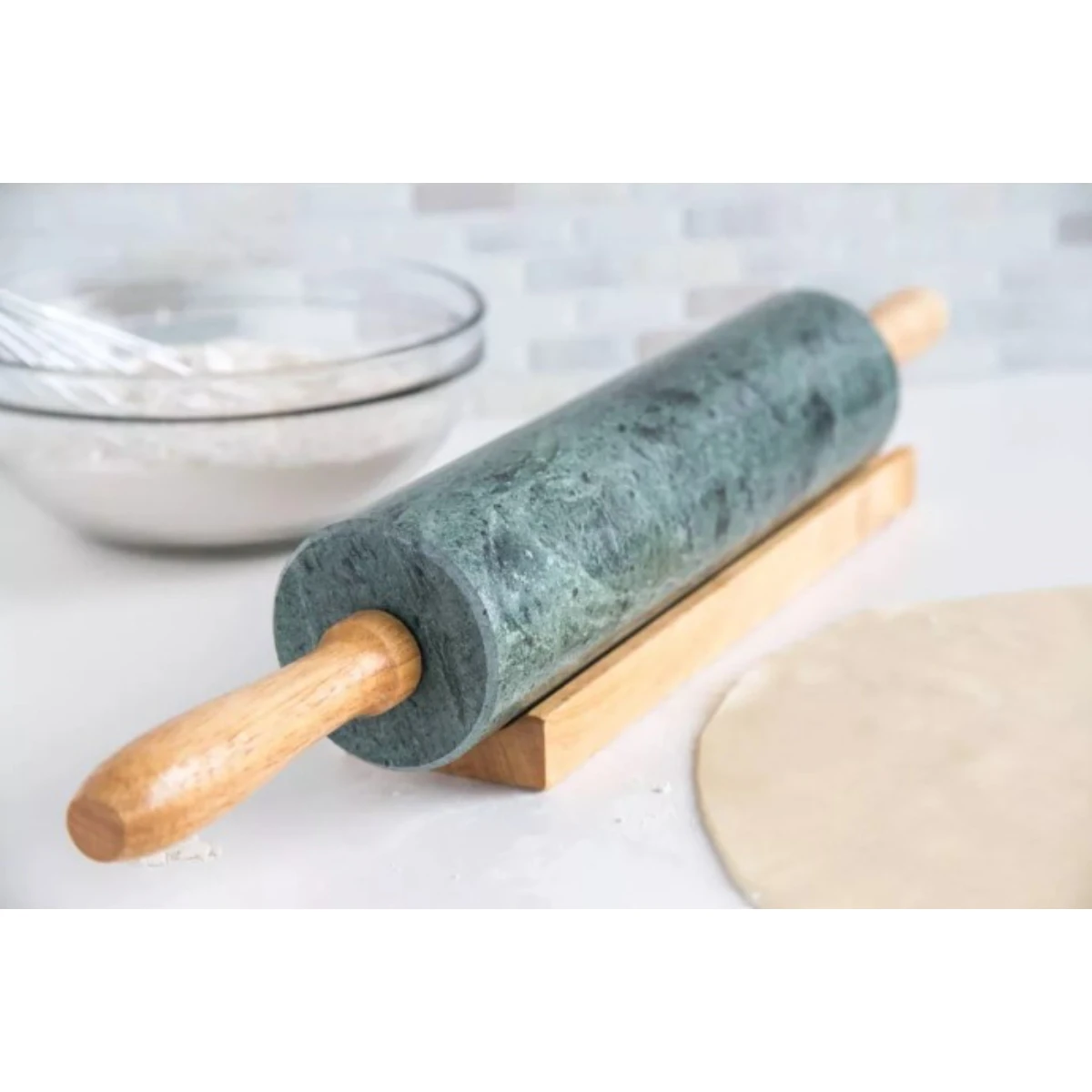 Large Rolling Pin in Marble and Wood with Modern Design Perfect for Baking and Home Kitchenware Accessory