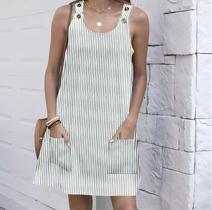 Women Casual Dress Women Striped Dress Casual Sun Dress With Pockets