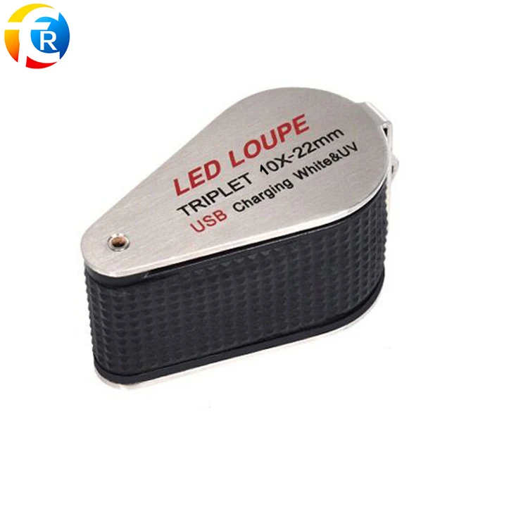 10X Amplification Magnify Glass with UV and LED Light USB Rechargeable Foldable Diamond Jewelry Gem Loupe