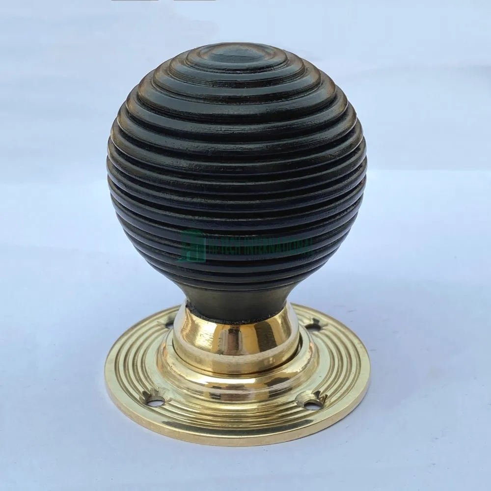 Wooden Beehive Door Knob Polished Brass Victorian Wood Door Knob Pair ...