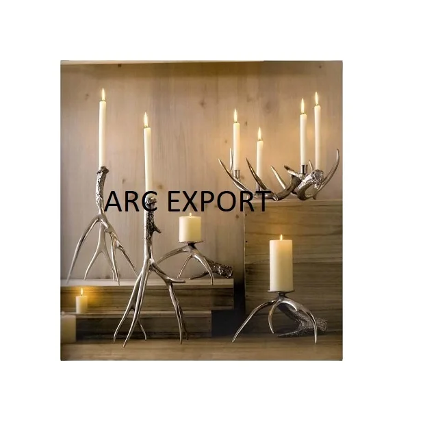 Elegante Lucidato Nichel Cervo Antler GRANDE portacandele e candela arredamento 