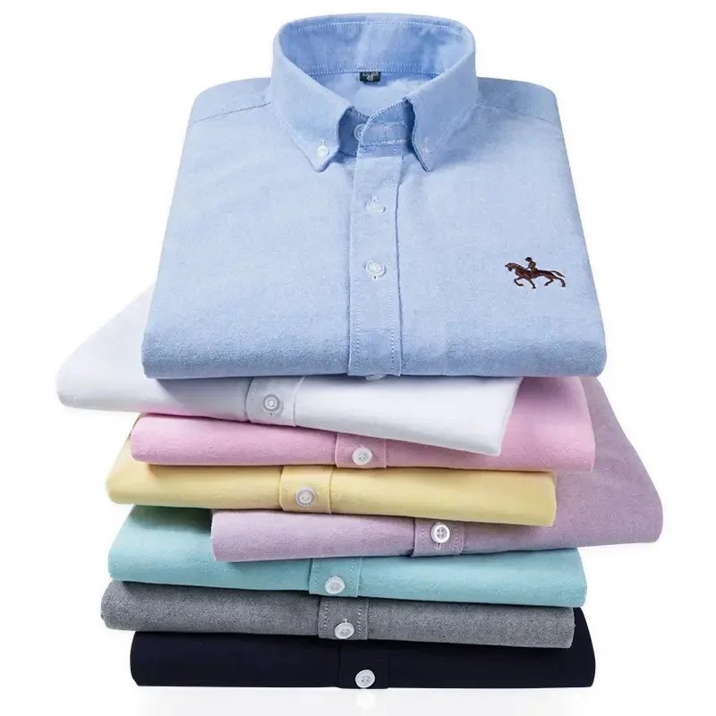 100% Combed Cotton Oxford Shirt Embroidery With Long Sleeve Casual ...