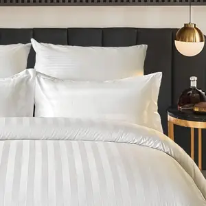 Luxury White 3cm Stripe Duvet Cover Bed Linen 100% Polyester Fibre Bedding Sheet Set for Star Hotel Wholesale Customized Size