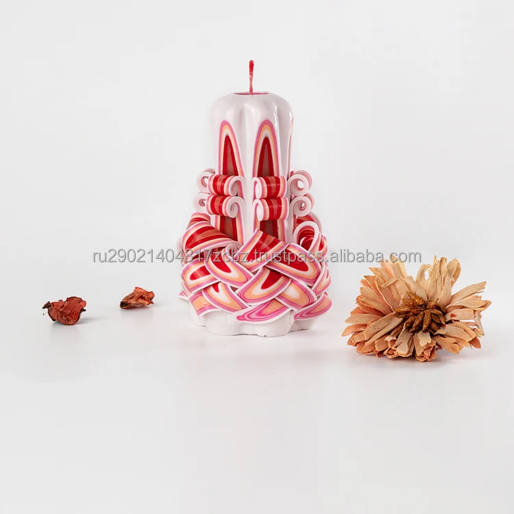 Höchste Qualität Geschnitzte Dekorative Kerze &amp;quot;rosalia&amp;quot; 13 Cm Rot Weiß ...