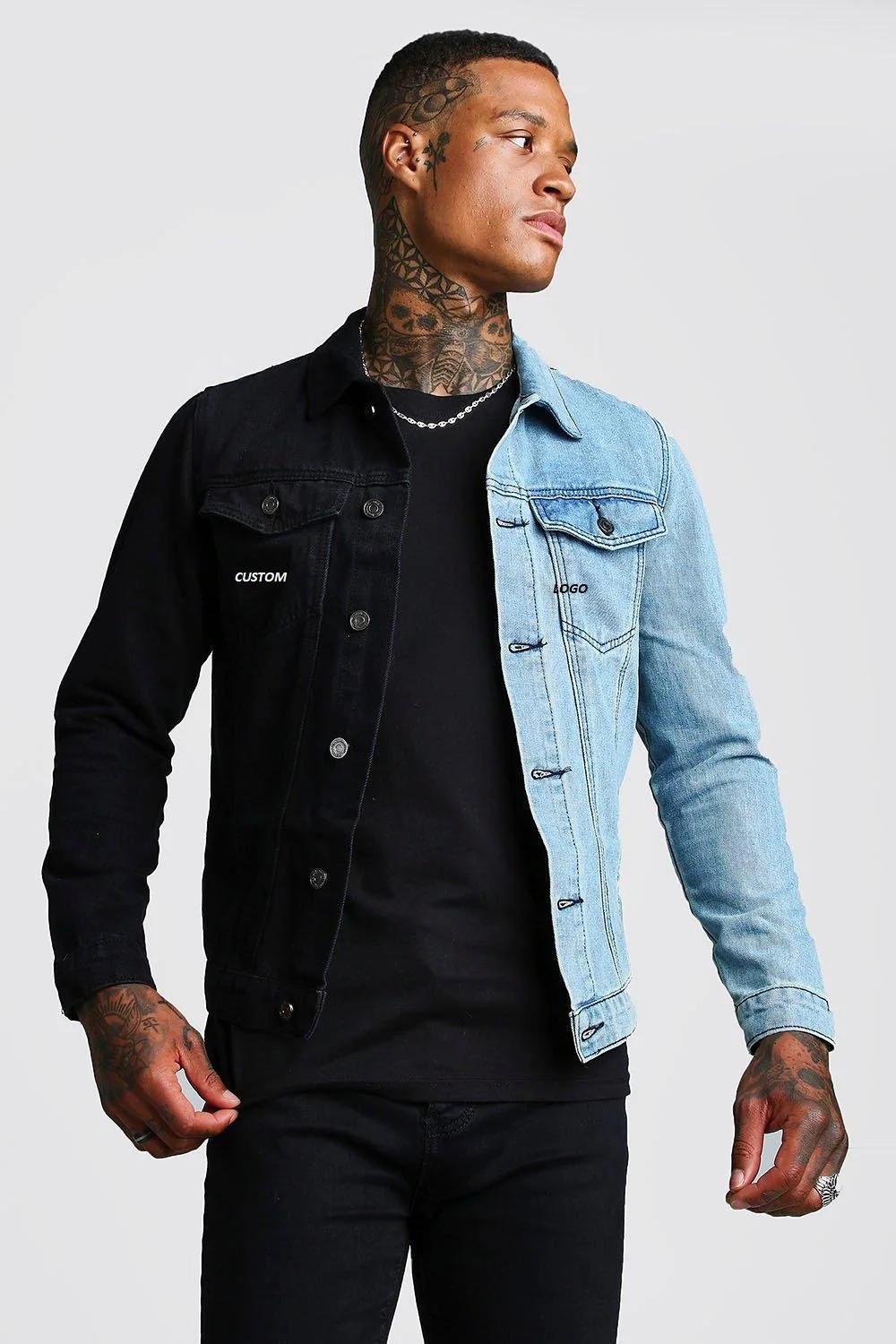 Denim Jacket Fashion Street Solid Color Pocket Jacket Mens Casual