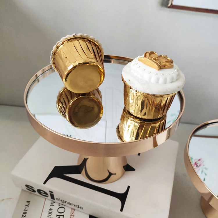 Luxury Mirror Cake Stand Party Dessert Display Wedding Round Gold Cake Pedestal Metal Cake Stand Set Decorating