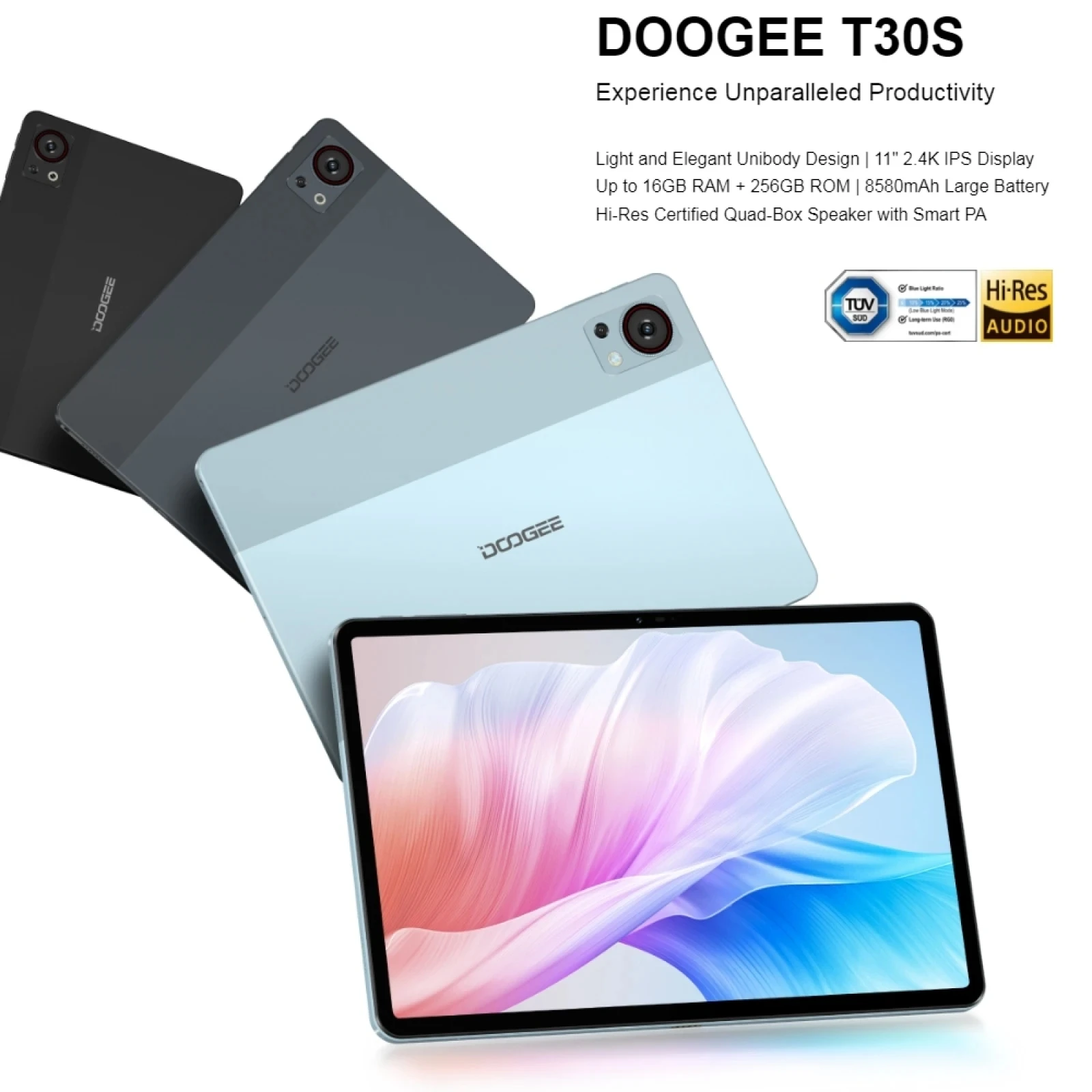 DOOGEE T30S Tablet PC 11 Inch 16GB+256GB 8580mAh Android 13 Unisoc