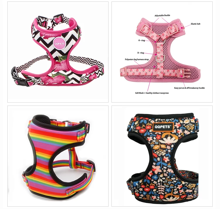 Custom Luxury Designer Sublimation Pattern Print Logo Air Mesh Soft Neoprene No Pull Adjustable Pet Vest Cat Dog Harness for Dog