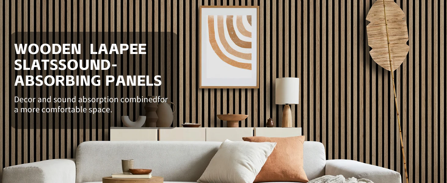 2-Pack 3D Textured Acoustic Wood Panels Walnut 47.3 X 23.6x 0.62 Inch Soundproof Wall Acoustic Slat Wood Panels details