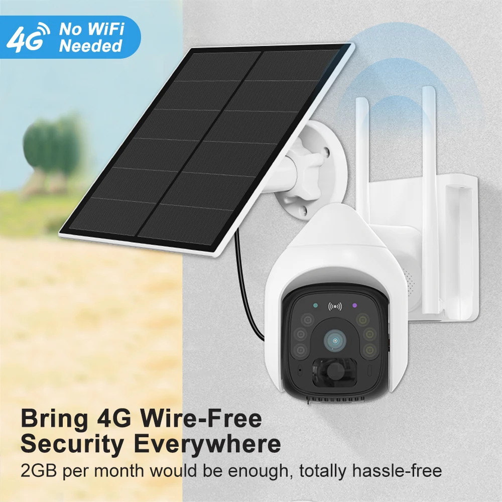 Solar Camera 4g Sim Card 3MP 18000mAh Battery 6W Solar Panels 24hour  Recording Wireless Outdoor CCTV Survalance Ptz Camera