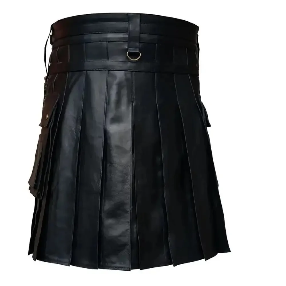 Scottish Men Irish Black Leather Kilt Heavy Duty 100% Pure Leather ...