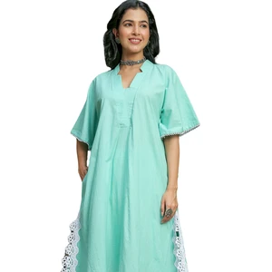 Women Green Ash Kurta With White Pant Set Spring & Summer Wear Women's 100 % Cotton Co Ord Set For Women & Girl From Seller
