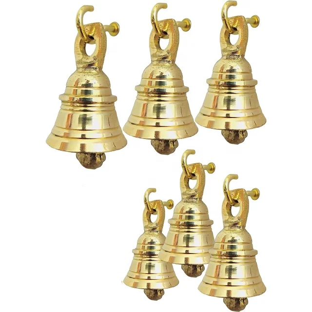 Solid Brass Jingle Bells Set Of 6 Hanging Harmony Festive Decor Handmade Brass Bells With Hooks