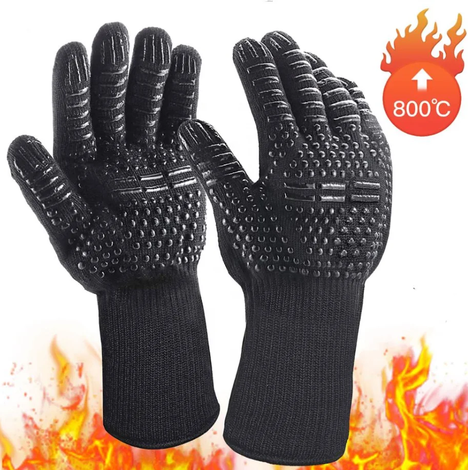 Manufactures Suppliers Leather Heat Resistant Glove Kitchen Oven Mitt BBQ Grill Cooking Silicone for Bbq