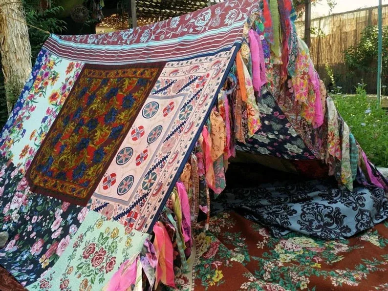 Fabric Canopy Tent for Party Camping Picnic Bed Canopy Shabby Chic Wedding Hippie Wild Floral Patchwork Bohemian Backdrop Tent