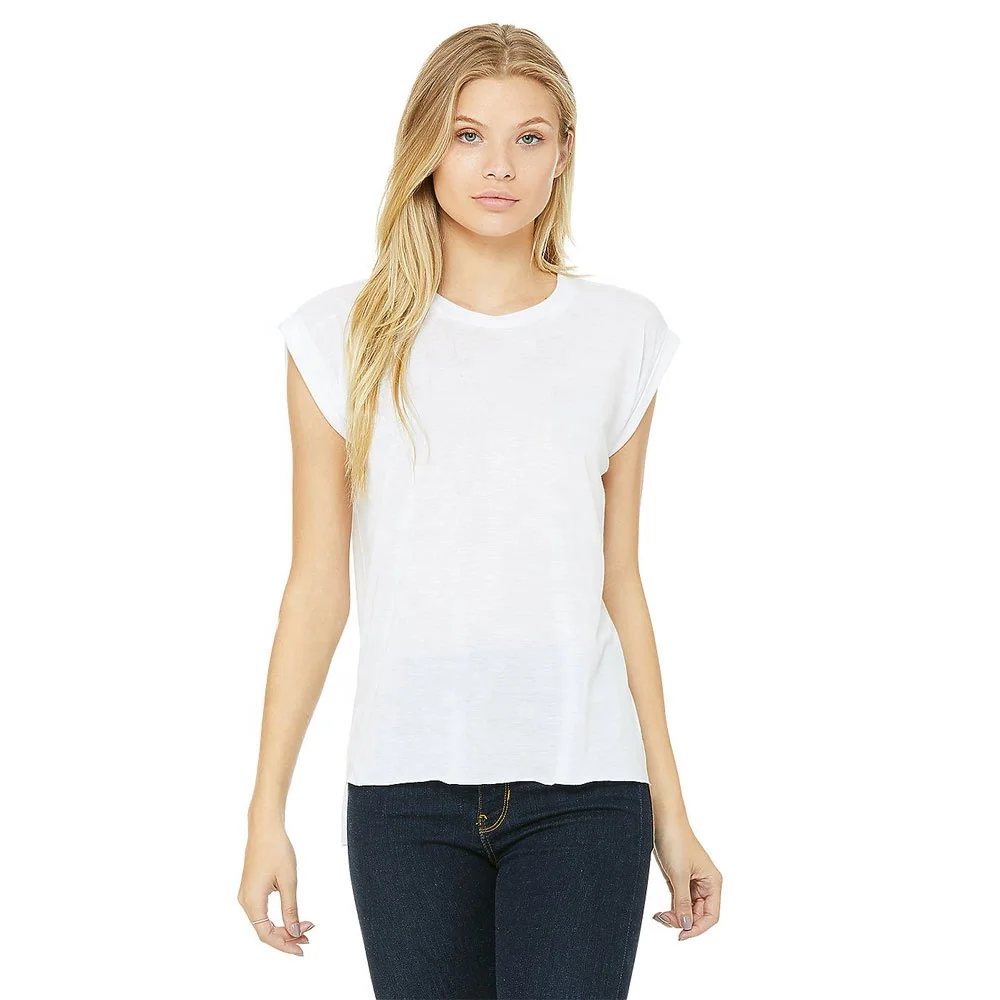 Bella Canvas 8804 Women Flowy Muscle Tee With Rolled Cuff Relaxed Draped  Fit Rolled Cuff Raw Bottom Hem Flowy Breathable Tee