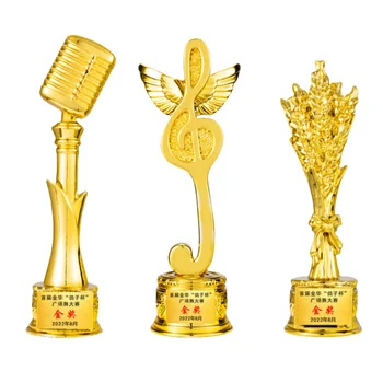 New Design Custom Resin Microphone Award Trophy Public Speaking Gold Star Trophies