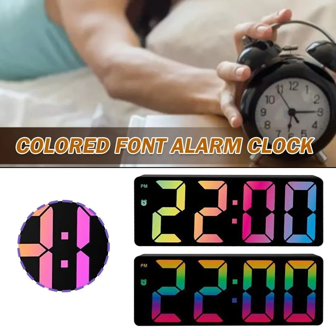 Acrylic/Mirror Digital Alarm Clock Voice Control Colorful Font Night Mode Table Clock Snooze 12/24H Electronic LED Clocks