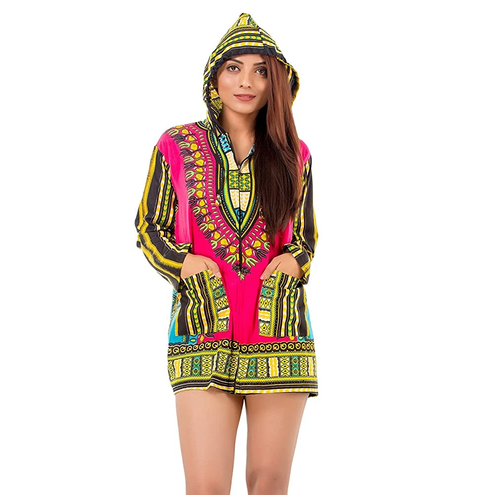 African Dashiki Hoodie T-Shirt Traditional Hippie Poncho