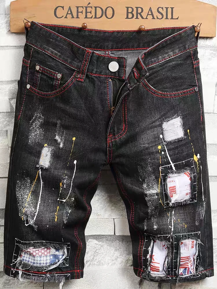 European And American High Street Washed Mid-waist Straight Summer Thin Men's Denim Shorts415_voghion.com