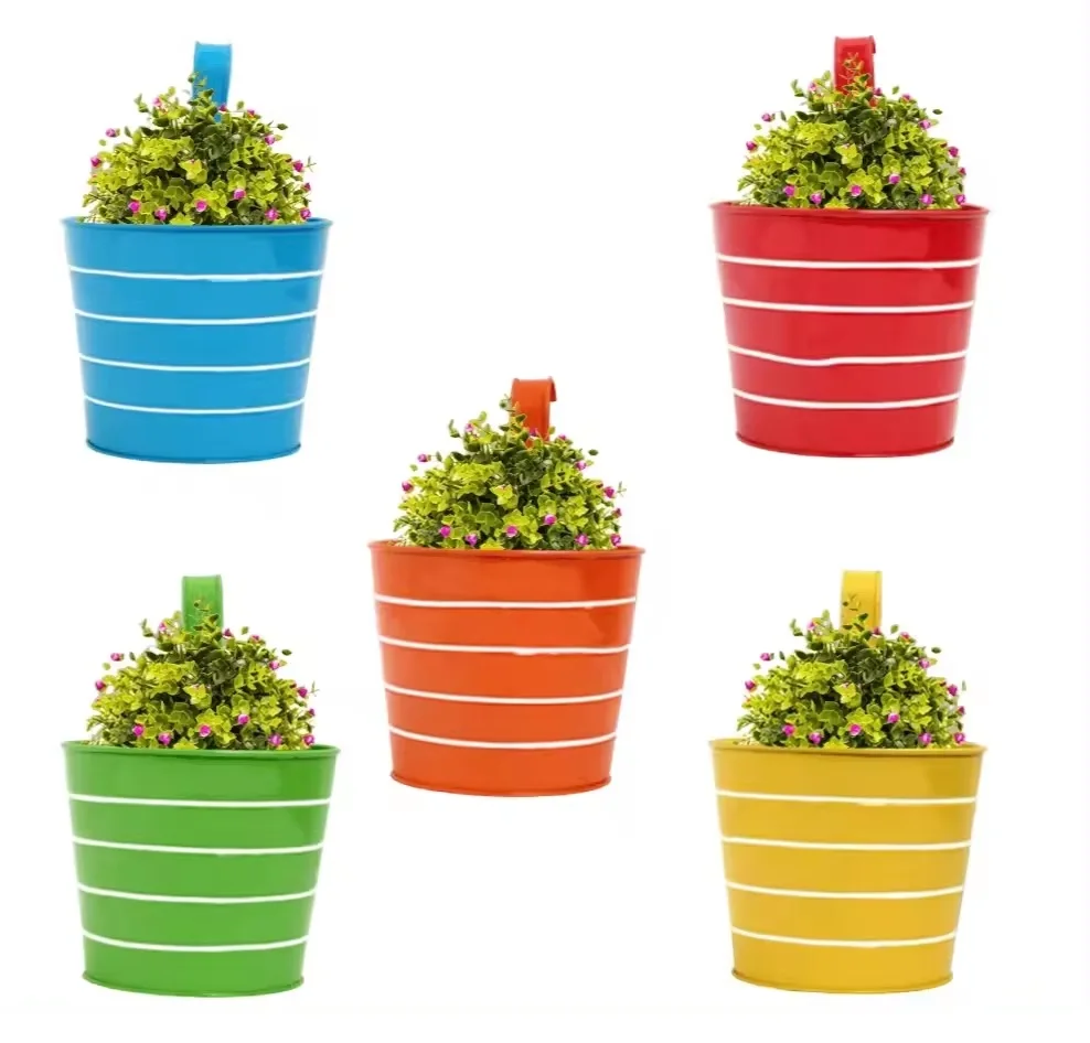Round Railing Planters Multicolor Round Railing Planter With Iron Long Handle For Hanging ...